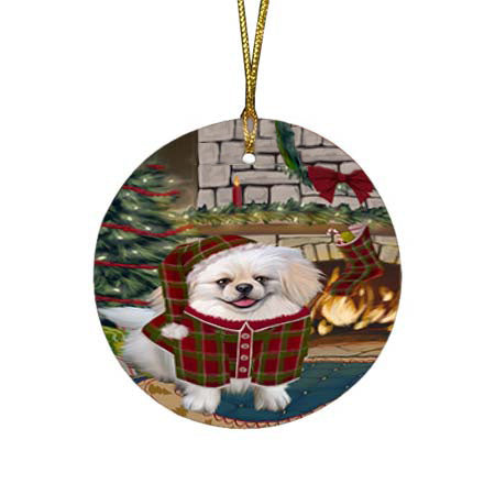 The Stocking was Hung Pekingese Dog Round Flat Christmas Ornament RFPOR55909