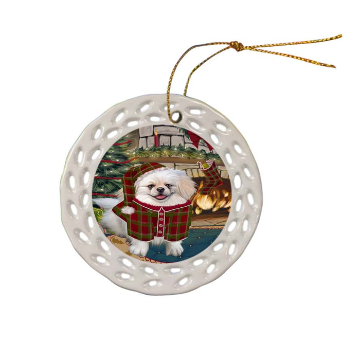 The Stocking was Hung Pekingese Dog Ceramic Doily Ornament DPOR55909