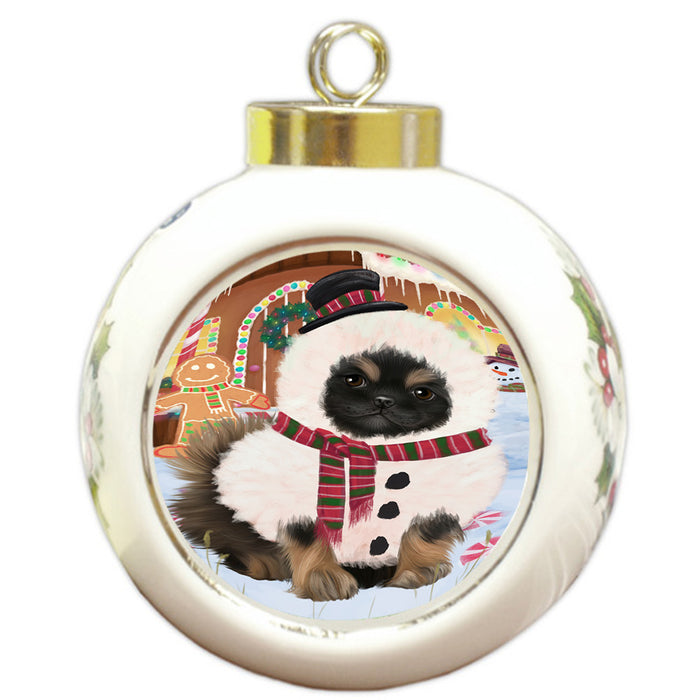 Christmas Gingerbread House Candyfest Pekingese Dog Round Ball Christmas Ornament RBPOR56825