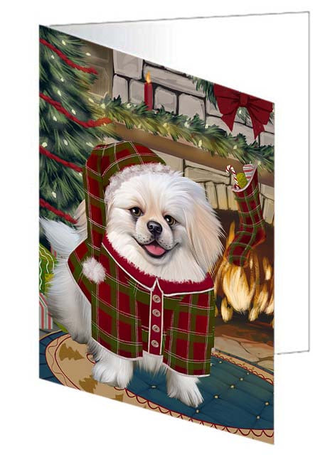 The Stocking was Hung Pekingese Dog Handmade Artwork Assorted Pets Greeting Cards and Note Cards with Envelopes for All Occasions and Holiday Seasons GCD71174