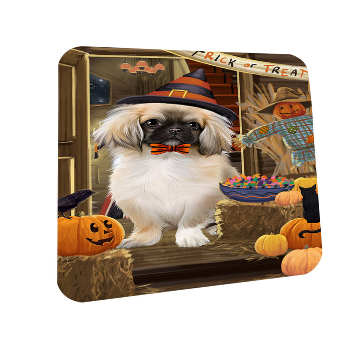 Enter at Own Risk Trick or Treat Halloween Pekingese Dog Coasters Set of 4 CST53166