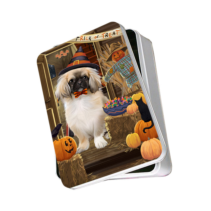 Enter at Own Risk Trick or Treat Halloween Pekingese Dog Photo Storage Tin PITN53208