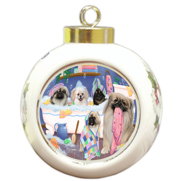 Rub A Dub Dogs In A Tub Pekingeses Dog Round Ball Christmas Ornament RBPOR57162