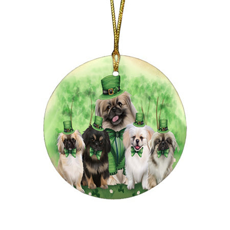 St. Patricks Day Irish Portrait Pekingeses Dog Round Flat Christmas Ornament RFPOR49325