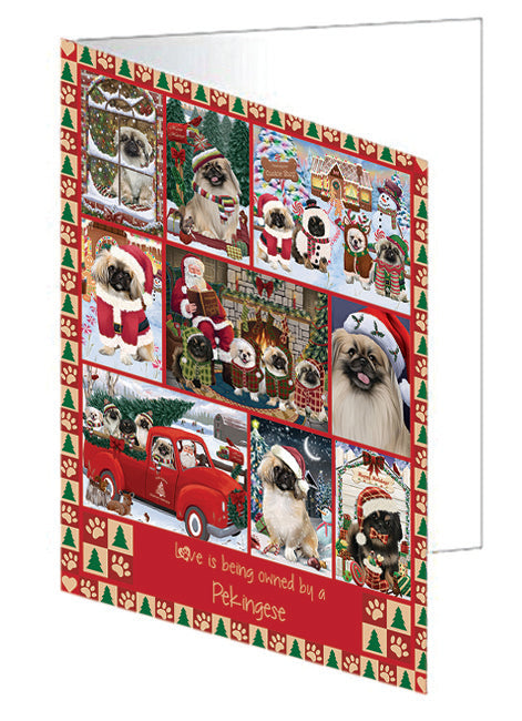 Love is Being Owned Christmas Pekingese Dogs Handmade Artwork Assorted Pets Greeting Cards and Note Cards with Envelopes for All Occasions and Holiday Seasons GCD78950