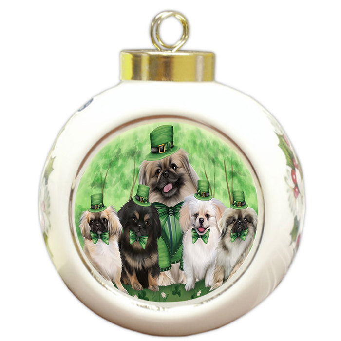 St. Patricks Day Irish Portrait Pekingeses Dog Round Ball Christmas Ornament RBPOR49334