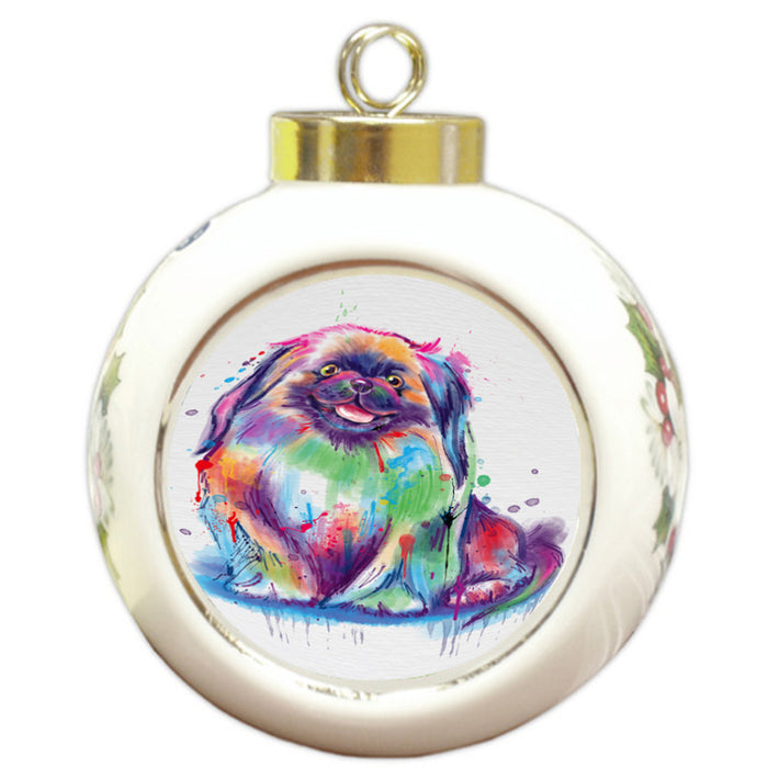 Watercolor Pekingese Dog Round Ball Christmas Ornament RBPOR58332