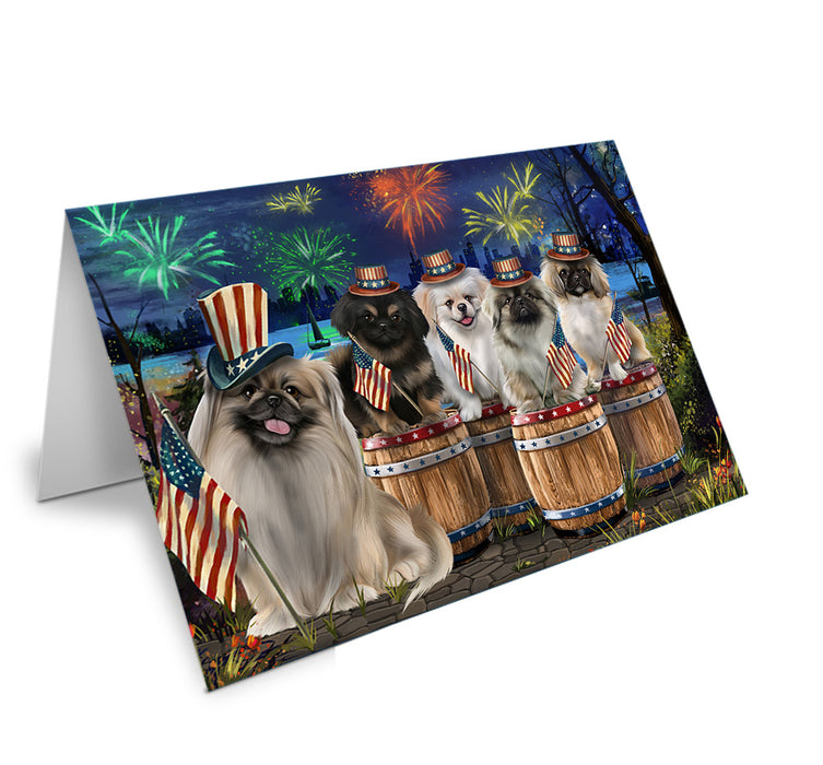 4th of July Independence Day Fireworks Pekingeses at the Lake Handmade Artwork Assorted Pets Greeting Cards and Note Cards with Envelopes for All Occasions and Holiday Seasons GCD57164