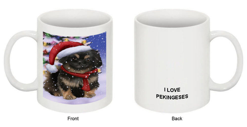 Winterland Wonderland Pekingese Dog In Christmas Holiday Scenic Background  Coffee Mug MUG48801
