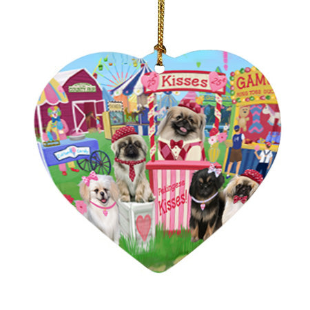 Carnival Kissing Booth Pekingeses Dog Heart Christmas Ornament HPOR56267