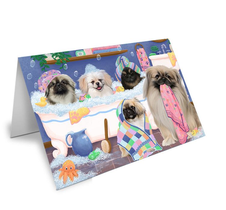 Rub A Dub Dogs In A Tub Pekingeses Dog Handmade Artwork Assorted Pets Greeting Cards and Note Cards with Envelopes for All Occasions and Holiday Seasons GCD74933