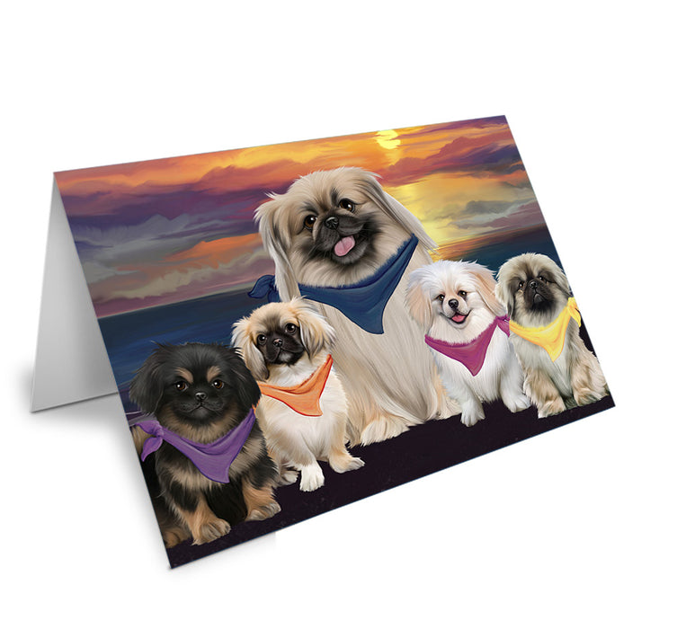 Family Sunset Portrait Pekingeses Dog Handmade Artwork Assorted Pets Greeting Cards and Note Cards with Envelopes for All Occasions and Holiday Seasons GCD54827