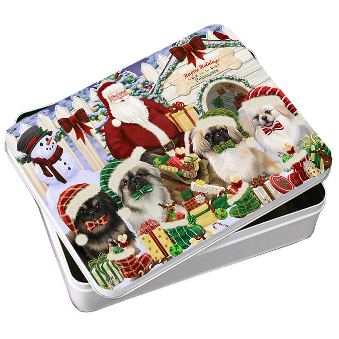 Happy Holidays Christmas Pekingeses Dog House Gathering Photo Storage Tin PITN52140