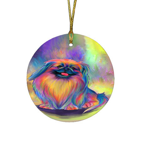 Paradise Wave Pekingese Dog Round Flat Christmas Ornament RFPOR57079