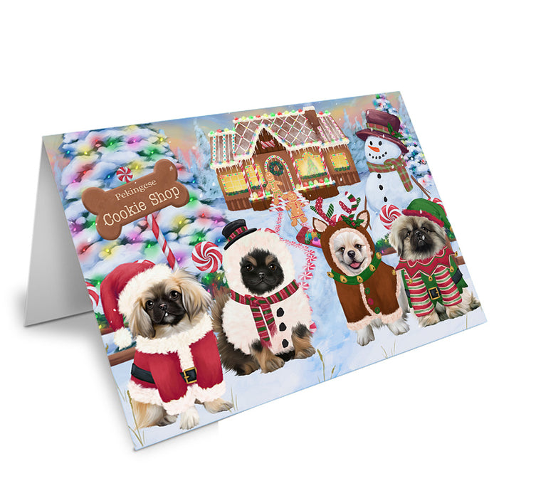Holiday Gingerbread Cookie Shop Pekingeses Dog Handmade Artwork Assorted Pets Greeting Cards and Note Cards with Envelopes for All Occasions and Holiday Seasons GCD74036
