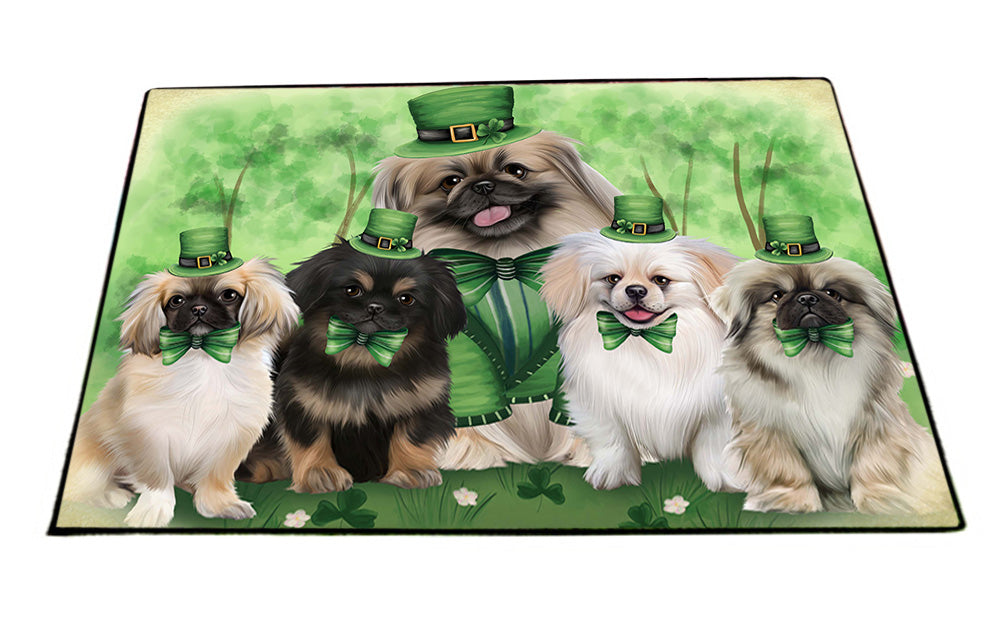 St. Patricks Day Irish Family Portrait Pekingeses Dog Floormat FLMS49728