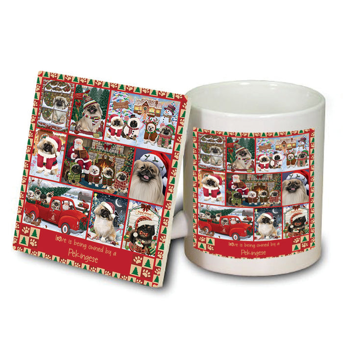 Love is Being Owned Christmas Pekingese Dogs Mug and Coaster Set MUC57233