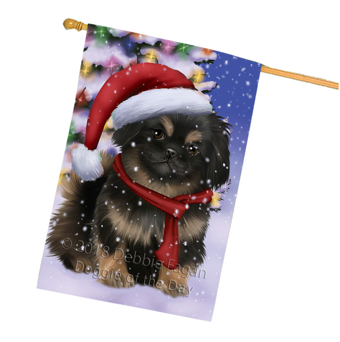 Winterland Wonderland Pekingese Dog In Christmas Holiday Scenic Background  House Flag FLG53601