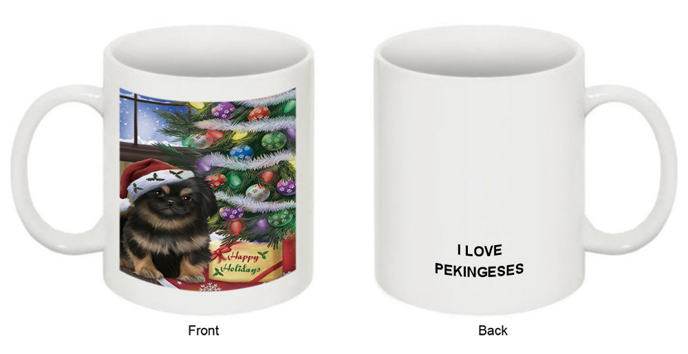 Christmas Happy Holidays Pekingese Dog with Tree and Presents Coffee Mug MUG49240