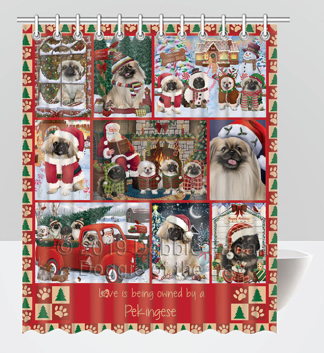 Love is Being Owned Christmas Pekingese Dogs Shower Curtain