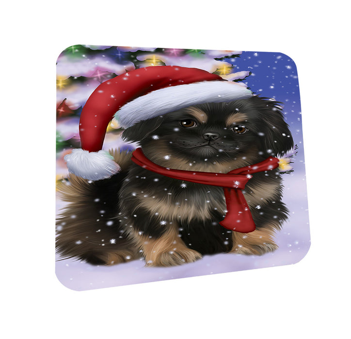 Winterland Wonderland Pekingese Dog In Christmas Holiday Scenic Background  Coasters Set of 4 CST53361