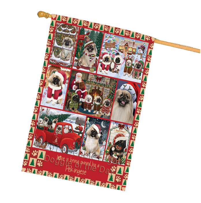 Love is Being Owned Christmas Pekingese Dogs House Flag FLG66080
