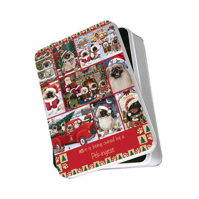 Love is Being Owned Christmas Pekingese Dogs Photo Storage Tin PITN57184