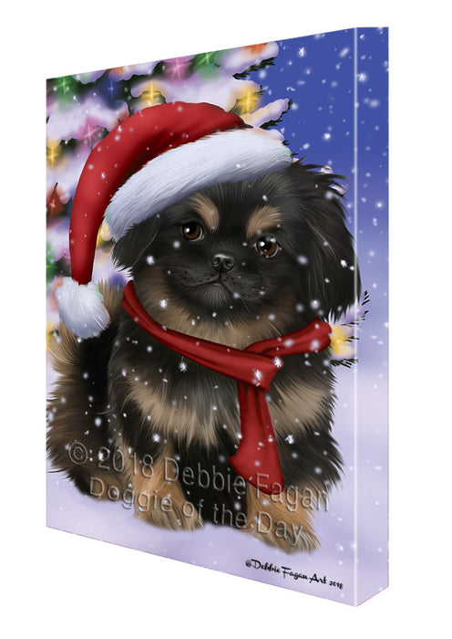 Winterland Wonderland Pekingese Dog In Christmas Holiday Scenic Background  Canvas Print Wall Art Décor CVS98477