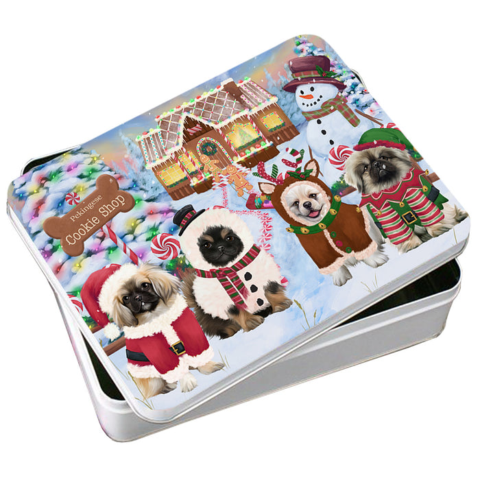 Holiday Gingerbread Cookie Shop Pekingeses Dog Photo Storage Tin PITN56450