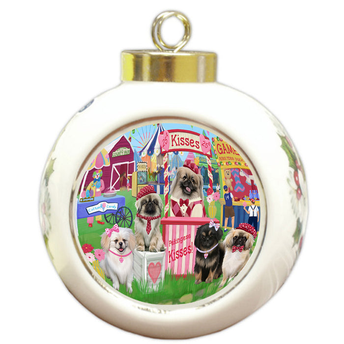 Carnival Kissing Booth Pekingeses Dog Round Ball Christmas Ornament RBPOR56267
