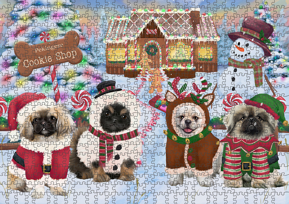 Holiday Gingerbread Cookie Shop Pekingeses Dog Puzzle with Photo Tin PUZL94228