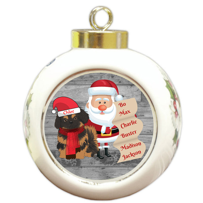 Custom Personalized Santa with Pekingese Dog Christmas Round Ball Ornament