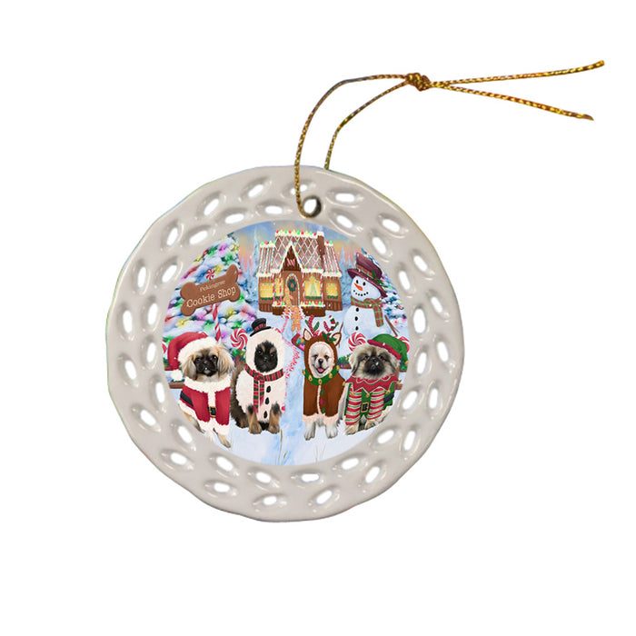 Holiday Gingerbread Cookie Shop Pekingeses Dog Ceramic Doily Ornament DPOR56863