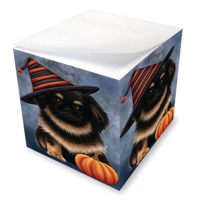 Happy Halloween Pekingese Dog Wearing Witch Hat with Pumpkin Note Cube NOC56554