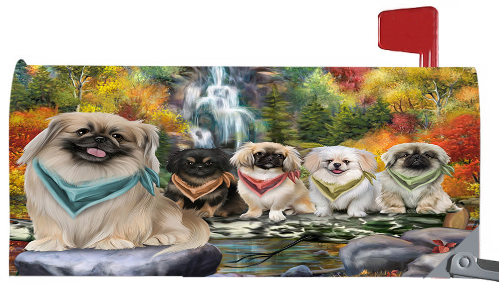 Scenic Waterfall Pekingese Dogs Magnetic Mailbox Cover MBC48741