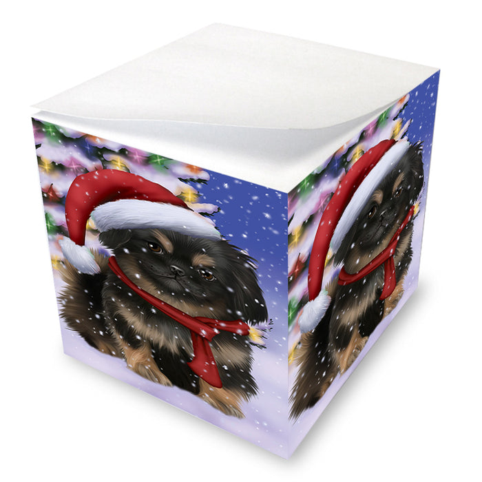 Winterland Wonderland Pekingese Dog In Christmas Holiday Scenic Background Note Cube NOC53403