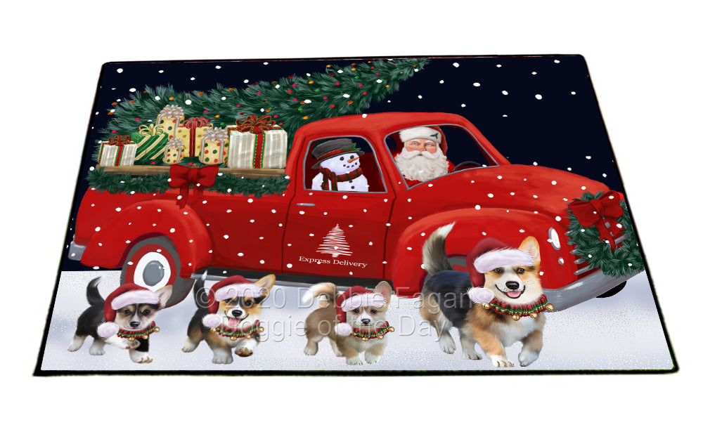 Christmas Express Delivery Red Truck Running Pembroke Welsh Corgi Dogs Indoor/Outdoor Welcome Floormat - Premium Quality Washable Anti-Slip Doormat Rug FLMS56668