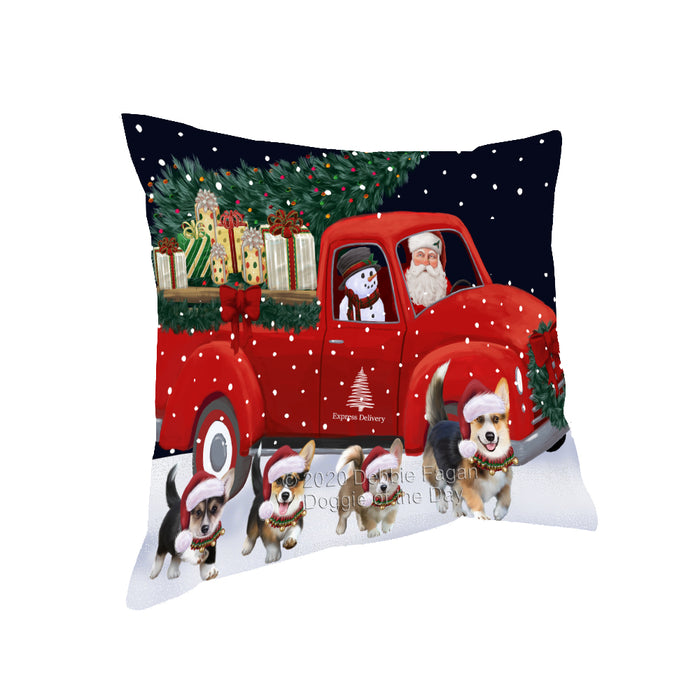 Christmas Express Delivery Red Truck Running Pembroke Welsh Corgi Dogs Pillow PIL86144