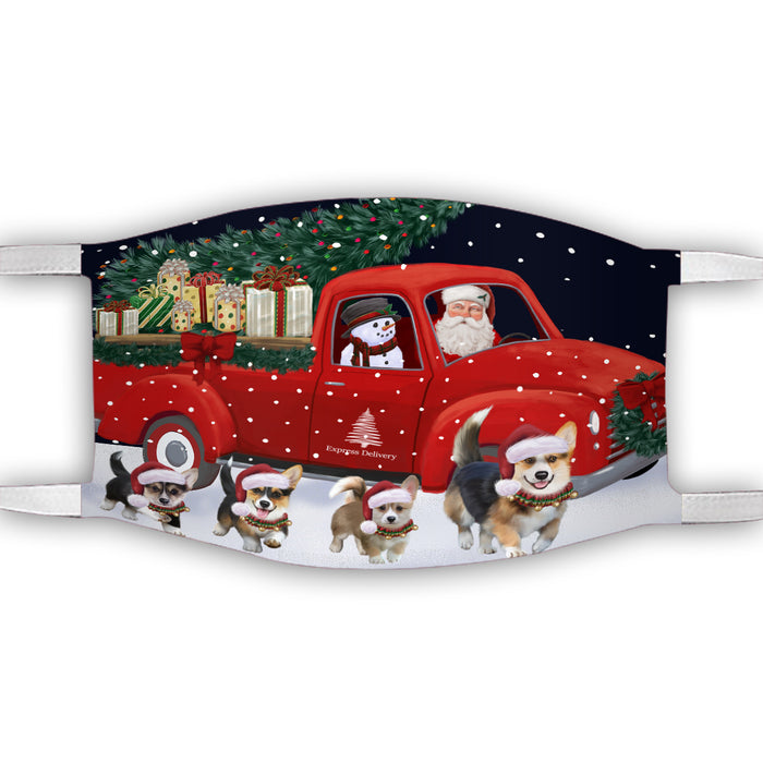 Christmas Express Delivery Red Truck Running Pembroke Welsh Corgi Dogs Face Mask FM49884
