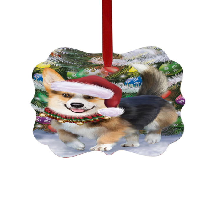 Trotting in the Snow Corgi Dog Double-Sided Photo Benelux Christmas Ornament LOR49430