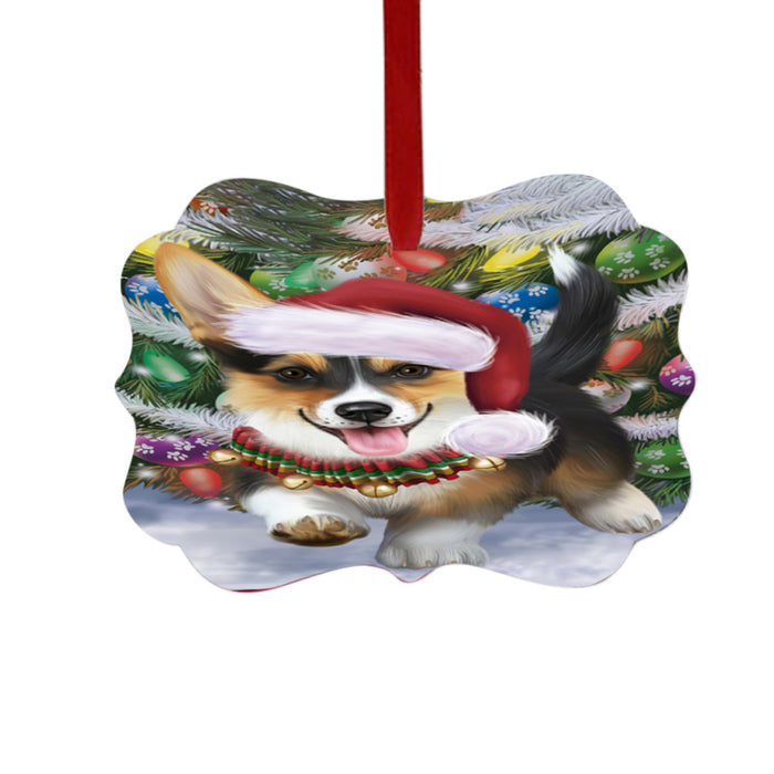 Trotting in the Snow Corgi Dog Double-Sided Photo Benelux Christmas Ornament LOR49431