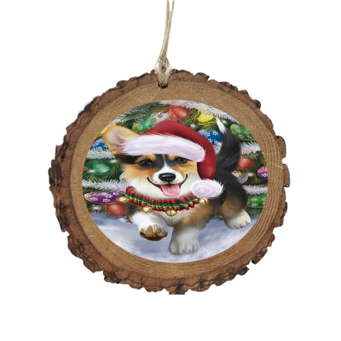 Trotting in the Snow Corgi Dog Wooden Christmas Ornament WOR49431