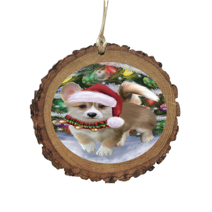 Trotting in the Snow Corgi Dog Wooden Christmas Ornament WOR49432