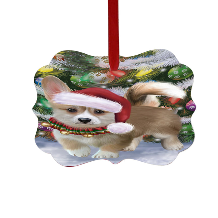 Trotting in the Snow Corgi Dog Double-Sided Photo Benelux Christmas Ornament LOR49432
