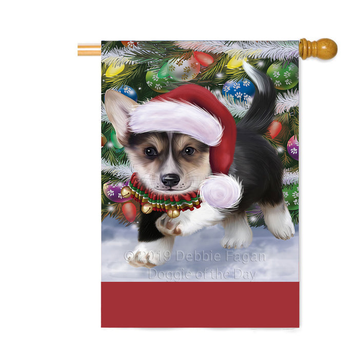 Personalized Trotting in the Snow Pembroke Welsh Corgi Dog Custom House Flag FLG-DOTD-A60824