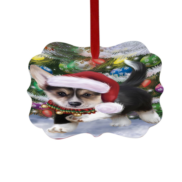 Trotting in the Snow Corgi Dog Double-Sided Photo Benelux Christmas Ornament LOR49433