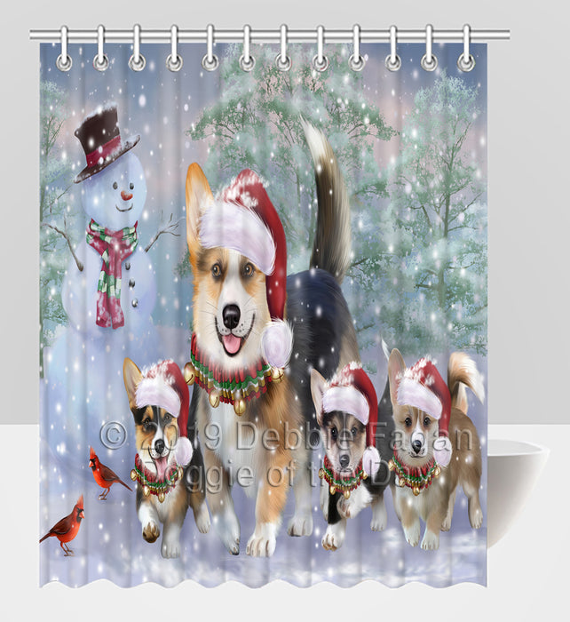 Christmas Running Fammily Pembroke Welsh Corgi  Dogs Shower Curtain