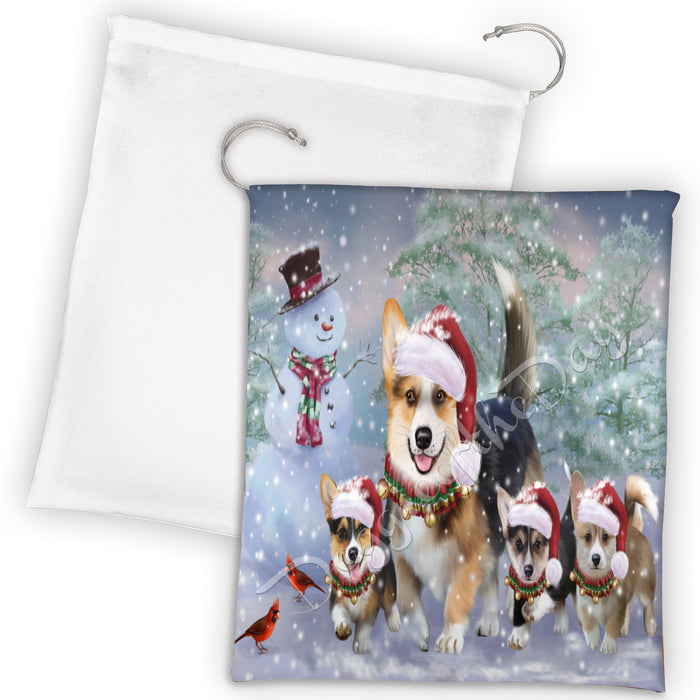 Christmas Running Fammily Pembroke Welsh Corgi Dogs Drawstring Laundry or Gift Bag LGB48240