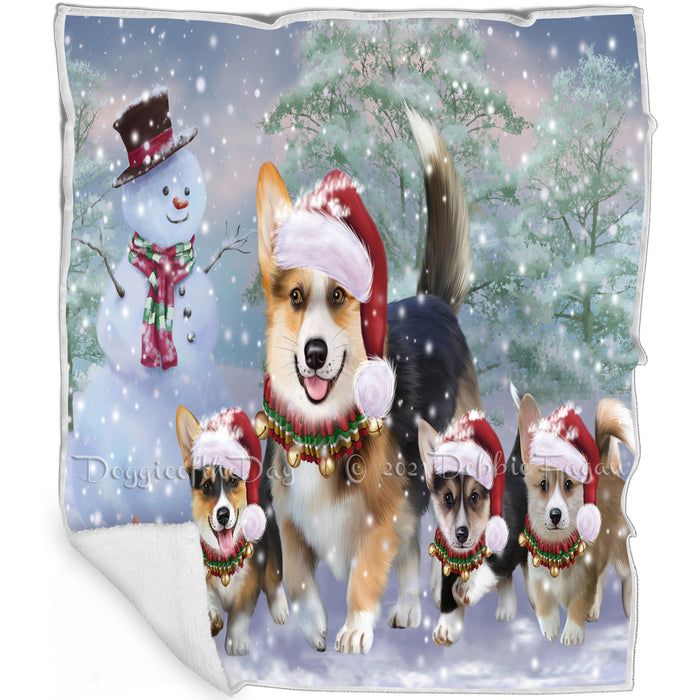Christmas Running Family Dogs Corgis Dog Blanket BLNKT105312