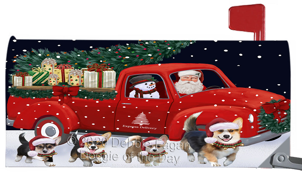 Christmas Express Delivery Red Truck Running Pembroke Welsh Corgi Dog Magnetic Mailbox Cover Both Sides Pet Theme Printed Decorative Letter Box Wrap Case Postbox Thick Magnetic Vinyl Material